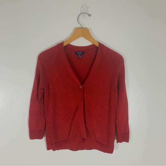 Chaps Women Cardigan Button Sweater V-neck Holly Red Medium - Picture 7 of 7